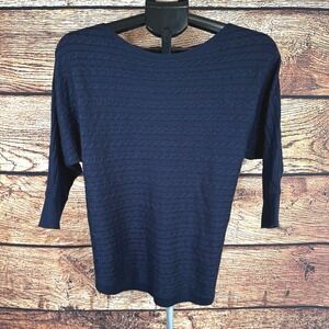 Market & Spruce Navy Blue Cable Knit Cashmere Silk Blend Sweater Small WGS10295